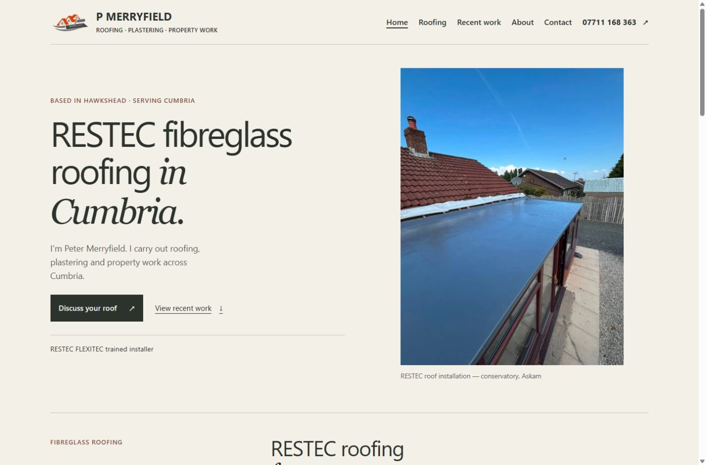 P Merryfield website: roofing services in Cumbria, with genuine roof photography