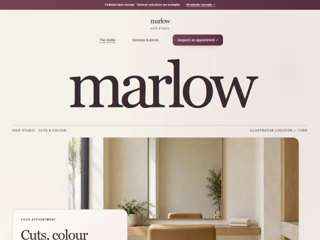 Marlow fictional salon website concept