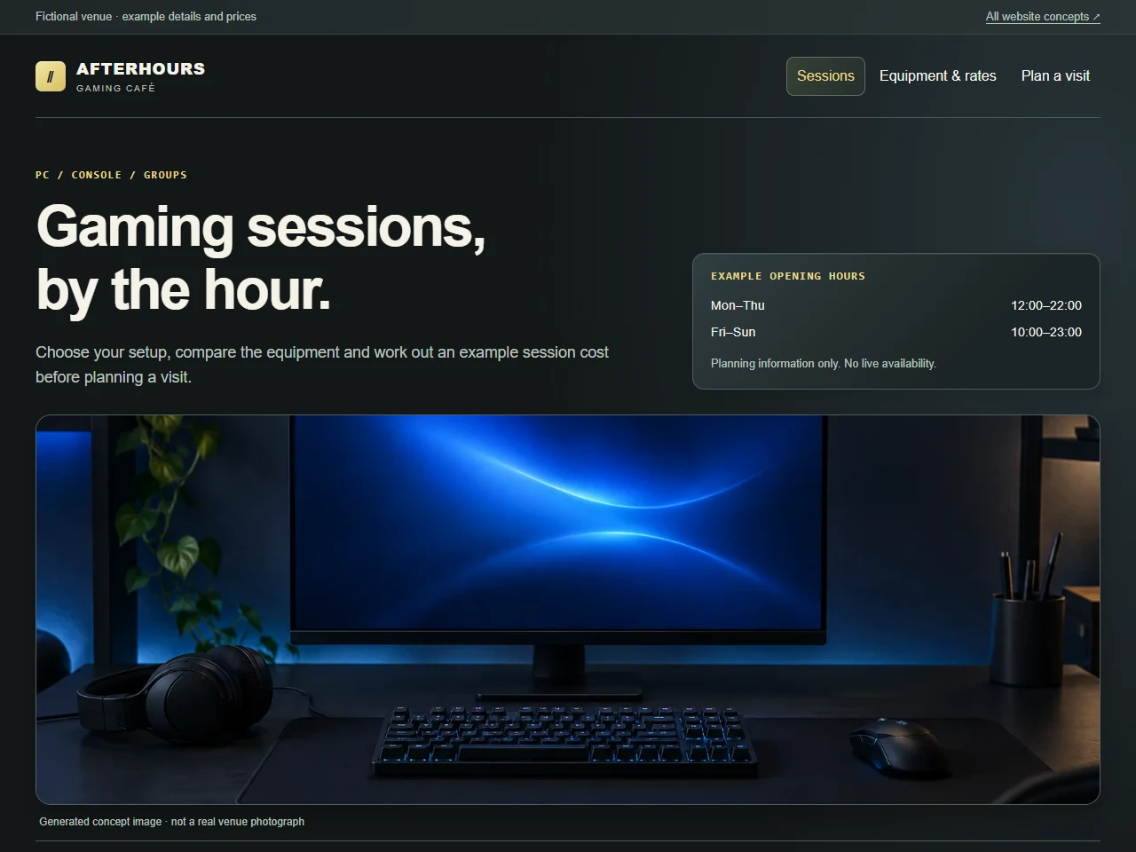 AFTERHOURS website layout